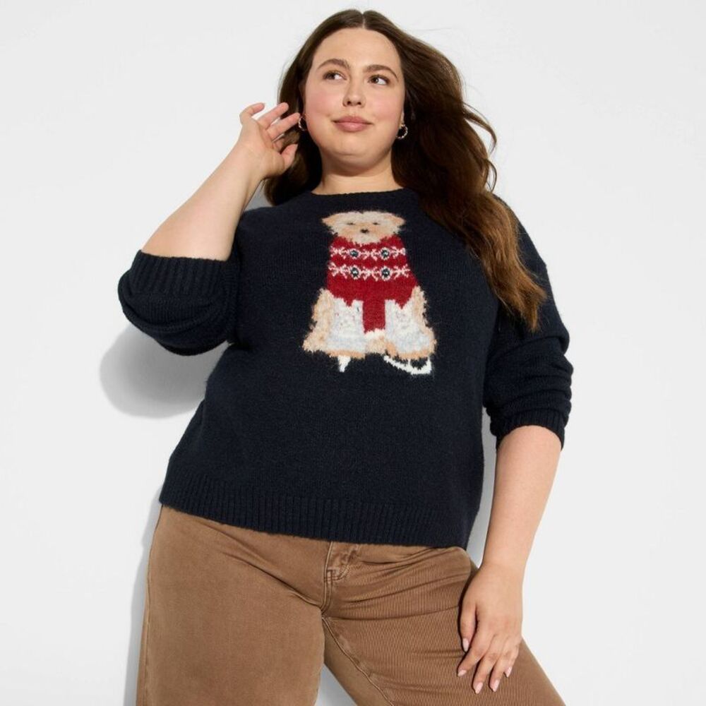 Women's Crewneck Pullover Heritage Novelty Sweater - Navy Blue Dogs XXL